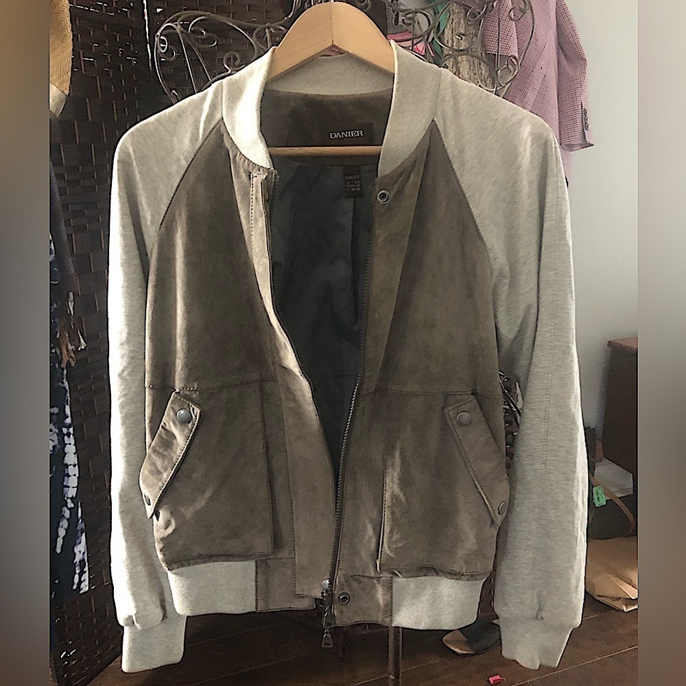 DANIER leather suede cotton bomber jacket (see description for sizing/fit)